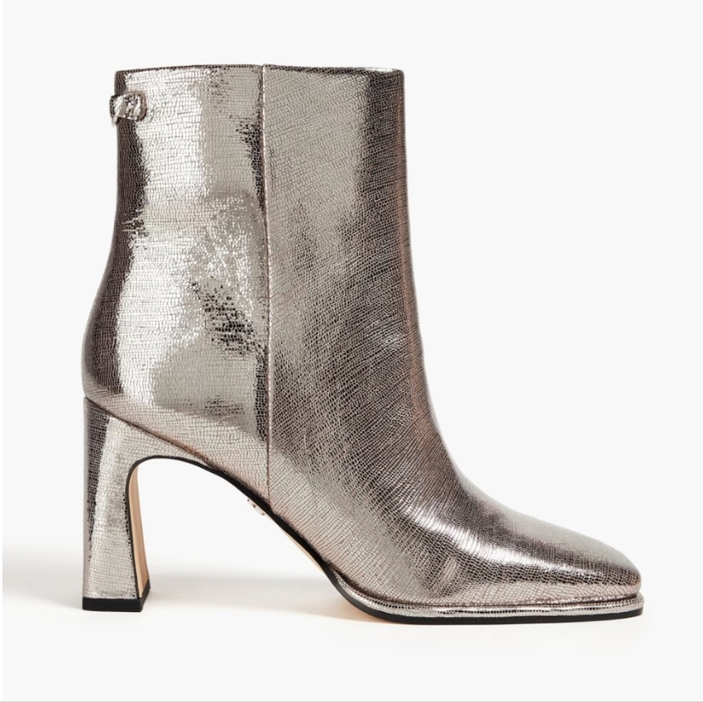 Sam Edelman "Irie" Ankle Bootie Metallic Silver Square Toe | Women's Size 6.5